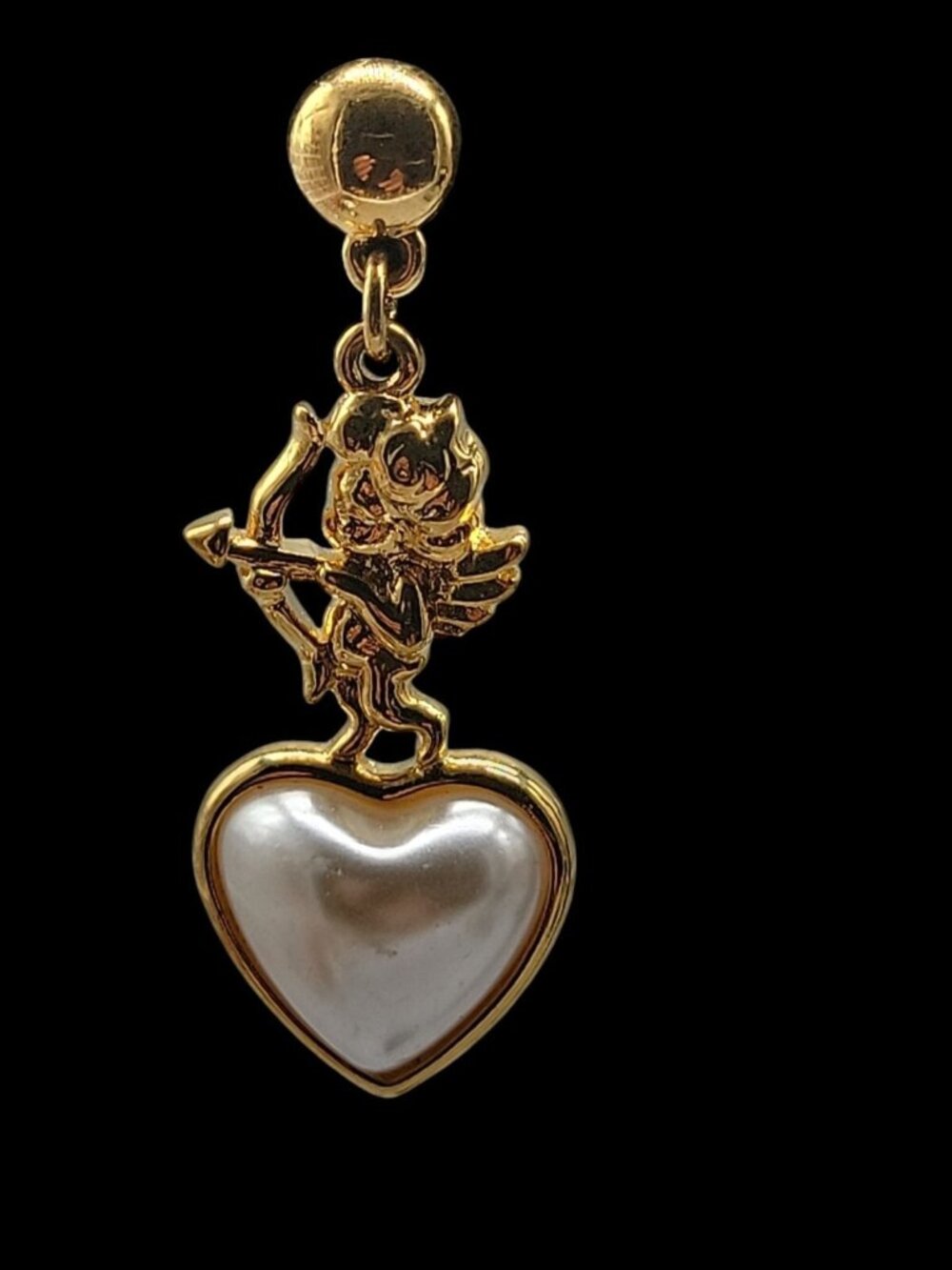 Jim Shore Post Earrings Cherub Dangling  Heart Mabe Pearl Rare Find Collectible - Picture 13 of 13